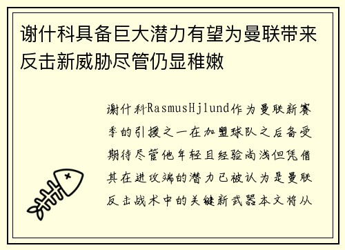 谢什科具备巨大潜力有望为曼联带来反击新威胁尽管仍显稚嫩